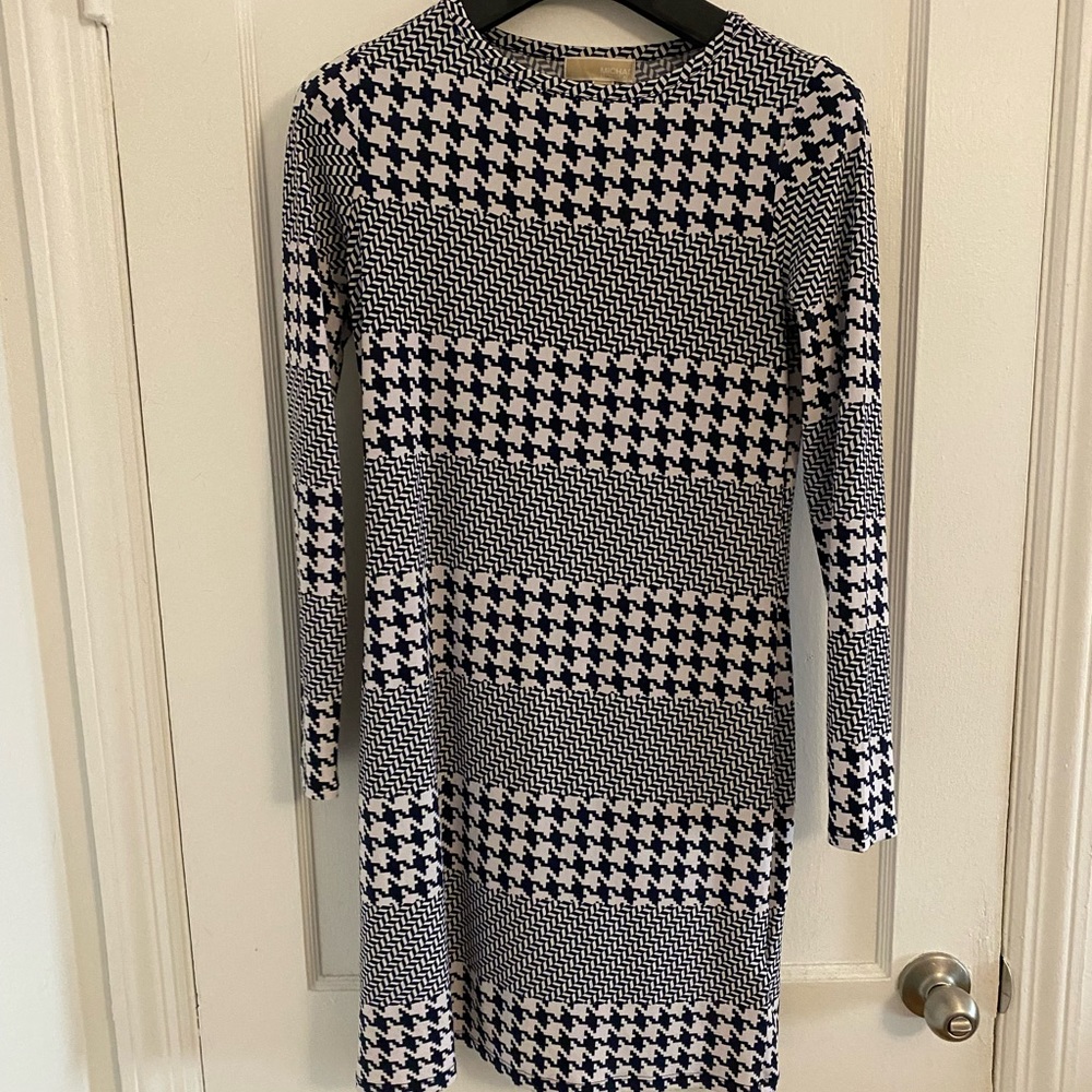 Michael Kors Navy blue houndstooth dress, S